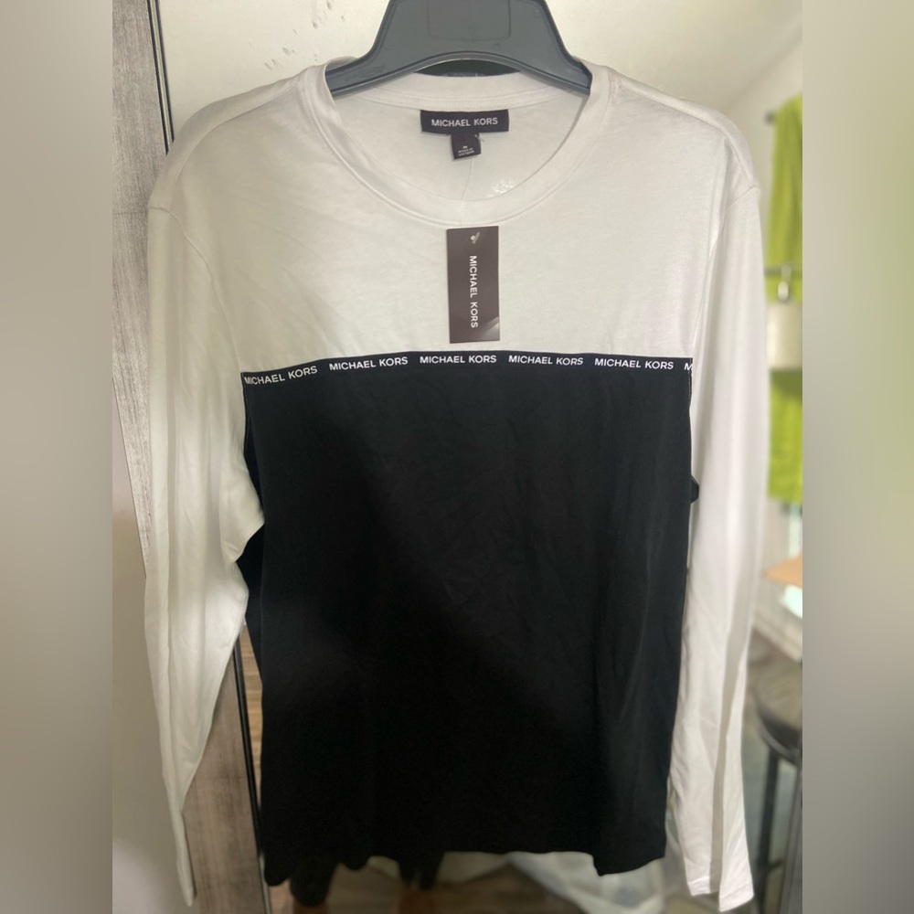 Michael Kors Men's Color Block Logo Tape Trim Crew Neck long Sleeve size M New